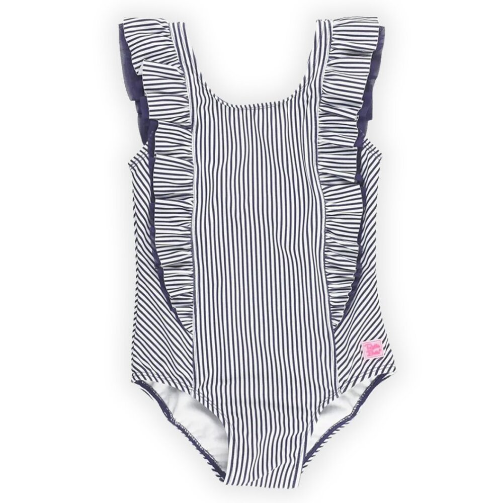 Ruffle Butts waterfall Navy Stripes Swimsuit